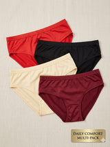 10-Pack Women's Bikini Underwear | Daily Comfort Panties | Soft Breathable Briefs – Black, Red, Nude & Burgundy