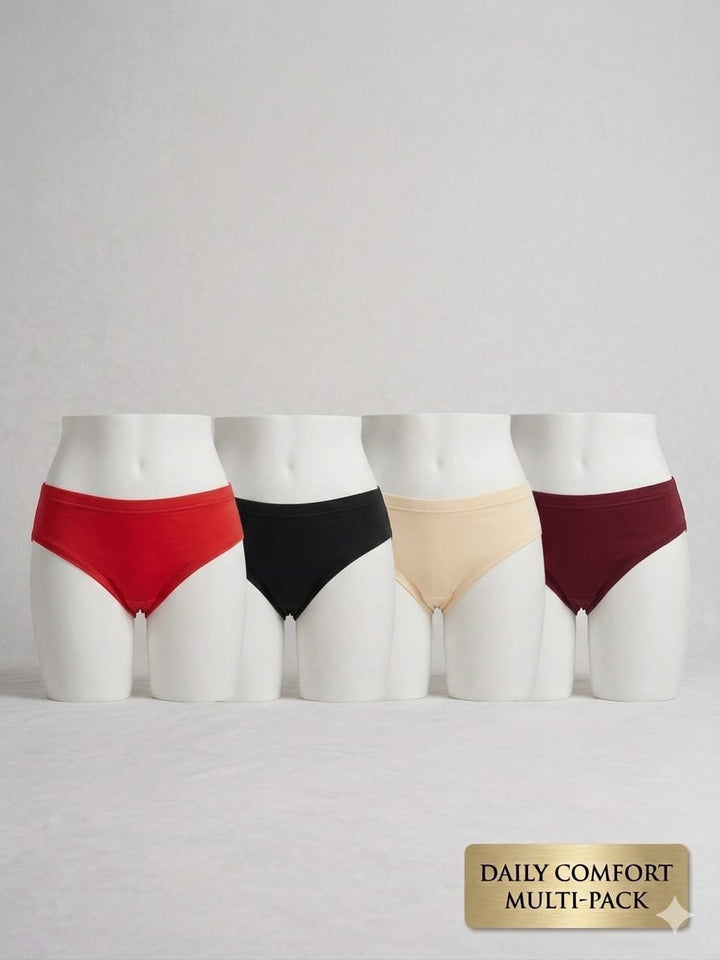 10-Pack Women's Bikini Underwear | Daily Comfort Panties | Soft Breathable Briefs – Black, Red, Nude & Burgundy